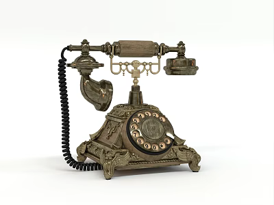 Vintage Rotary Telephone With Brass Body And Classic Design For Retro Communication 3d model