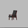 Classic Dark Colored Leather Leisure Chair With Wooden Armrests And Legs