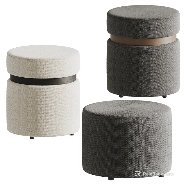 Modern Upholstered Ottomans In Beige And Dark Gray With Wooden Trim Details 3d model 