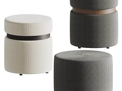 Modern Upholstered Ottomans In Beige And Dark Gray With Wooden Trim Details 3d model