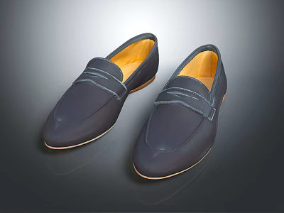 Navy Blue Loafers With Yellow Interior And Beige Sole For Formal Business Wear 3d model