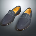 Navy Blue Loafers With Yellow Interior And Beige Sole For Formal Business Wear