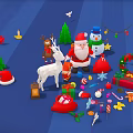 Cartoon Christmas Scene Featuring Santa Reindeer Snowman Tree Gifts And Candies