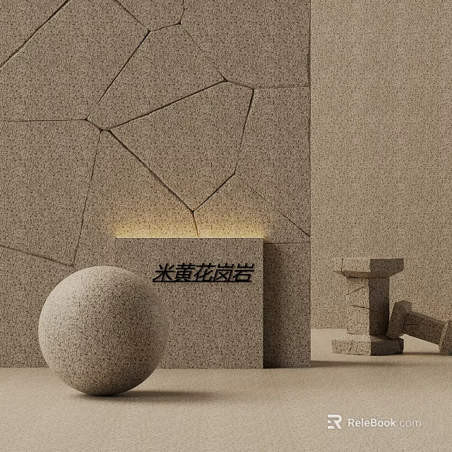 Beige Granite Stone Wood Decor with Textured Wall and Spherical Ornaments 3d model 