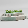 Light Green and Beige Round Leisure Sofa Set With Cushions and Green Plants on Top