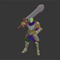 Blonde Haired Warrior in Silver Blue Armor Wielding Giant Sword with Blue Accents