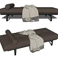 Stylish Modern Brown Leather Ottoman With Rolled Cushion Blanket And Metal Legs