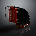 Classic Red Accordion With Black Bellows Brass Keys And Decorative Details