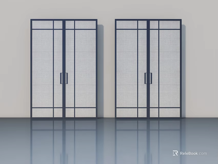 Modern Interior Hinged Doors With Black Frames And White Mesh Panels 3d model