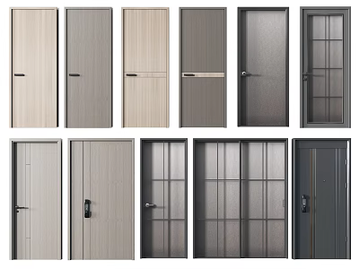 Various Styles of Modern Hinged Doors with Wood Glass and Metal Panels for Interior Design 3d model