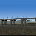 Concrete Arch Bridge With Street Lamps Over Calm Water Under Blue Sky