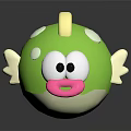 Cute Green Cartoon Game Character With Big Eyes Pink Mouth And White Wings