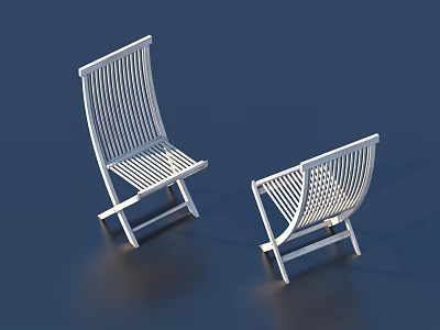 Two Stylish White Leisure Chairs With Slatted Backrest And Minimalist Design 3d model