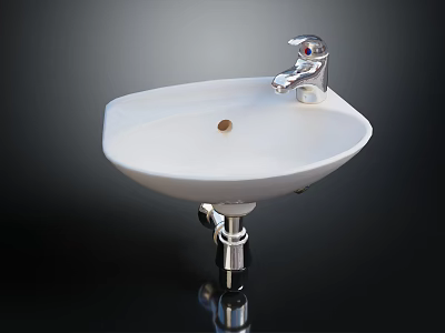 White Ceramic Wall Mounted Washbasin With Chrome Faucet And Modern Design 3d model
