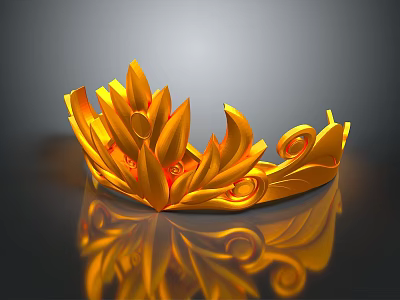 Golden Metallic Crown With Leaf Decorations Curved Patterns Shiny Surface And Elegant Design 3d model