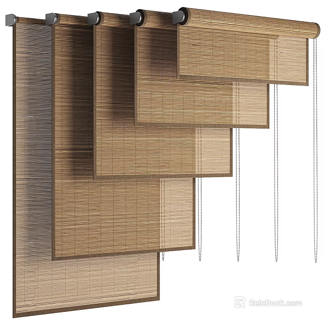 Natural Bamboo Slatted Curtains With Modern Design And Wood Texture For Home Windows 3d model 