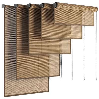 Natural Bamboo Slatted Curtains With Modern Design And Wood Texture For Home Windows 3d model