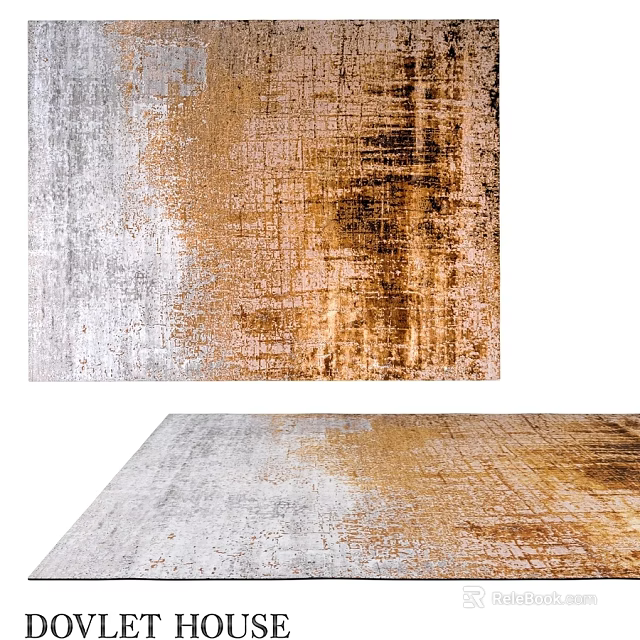 Square Rug With Unique Distressed White Brown Textured Vintage Design 3d model 