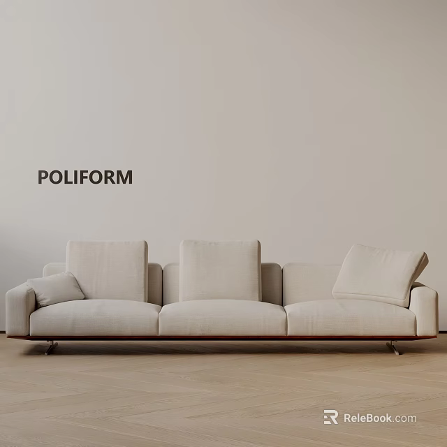 Three Seater Sofa by Poliform in Light Colored Fabric with Padded Backrest and Armrests 3d model 