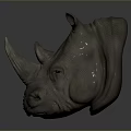 Realistic 3D Rhino Head Model with Detailed Texture on Gray Background
