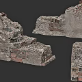 Building Exterior Wall Featuring Exposed Bricks And Weathered Concrete Fragments 3d model