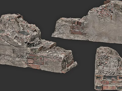 Building Exterior Wall Featuring Exposed Bricks And Weathered Concrete Fragments 3d model