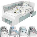 Modern Kids Bed Design With White Light Blue Frame And Storage Drawers