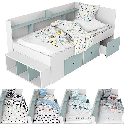 Modern Kids Bed Design With White Light Blue Frame And Storage Drawers 3d model Modern Kids Bed Design With White Light Blue Frame And Storage Drawers 3d model
