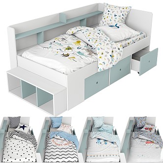 Children's Bed Boy Box Shelf Linen 3d model