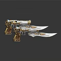 Ornate Gold And White Weapon Featuring Pistol And Blade With Intricate Metallic Design