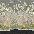Beautiful White Flowers and Pampas Grass Garden Decor With Decorative Lights and Gravel Path