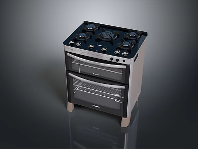 Stainless Steel Gas Stove With Multiple Burners And Double Oven For Kitchen Cooking 3d model