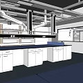 Modern Laboratory Interior With White Fume Hoods Blue Flooring White Walls And Cabinets