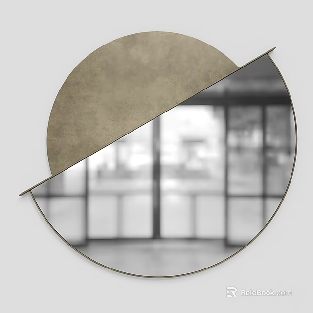 Modern Round Mirror with Metallic Accent Reflecting Outdoor Window View 3d model