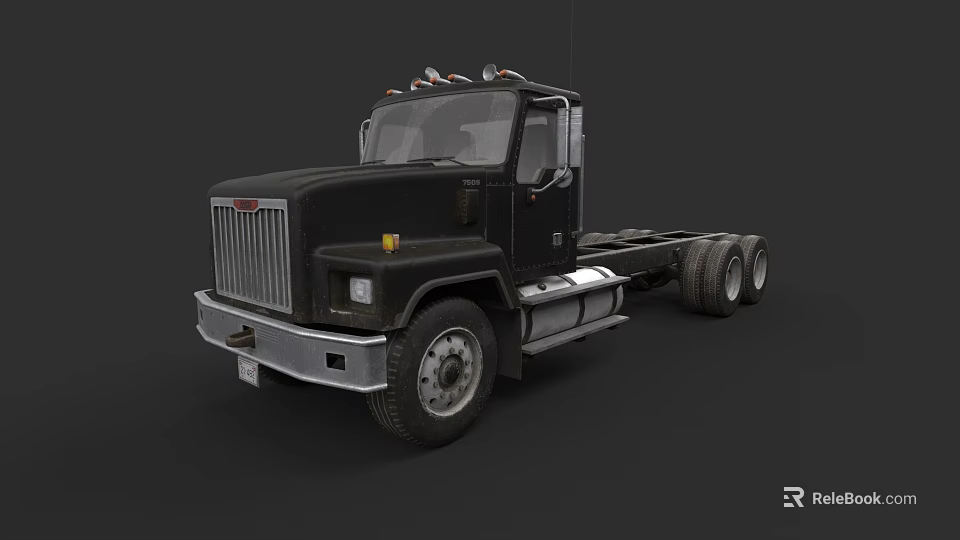 Black Heavy Duty Truck Chassis With Chrome Grille And Single Cab Design 3d model 