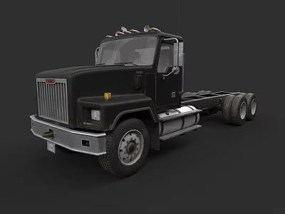 Black Heavy Duty Truck Chassis With Chrome Grille And Single Cab Design 3d model