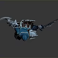 Hooded Man in Blue Silver Armor Holding Sword Spiked Weapon with Cloak and Icy Details