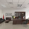 Spacious Bright Executive Office With Full Set Of Solid Wood Furniture And Comfortable Leather Sofa