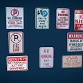 Various Types of Parking Signs Including No Parking Fire Lane Permit Only and Active Driveway