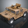 Sandy Brown Military Off Road Vehicle With Roof Mounted Gear And Rugged Exterior