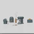 Modern Gray Kitchen Appliances Arranged With Toast Spices And Decorative Vase