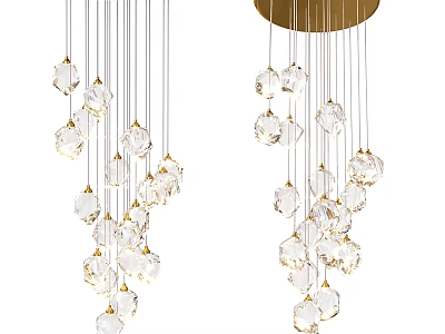 Elegant Modern Crystal Chandelier With Hanging Decorative Pendants And Gold Metal Frame 3d model