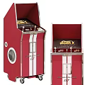 Red White Striped Retro Arcade Cabinets Featuring Speed Fighter GT Logo And Joysticks