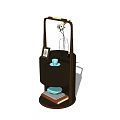 Brown Bedside Table with Shelves Vase Flowers Photo Frame Light Blue Bowl and Books