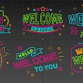 Colorful Neon Decorative Lights With Welcome Open Hello Signs Star And Crown Patterns