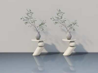 Modern Interior Swing Door With Light Gray Wall Blue Floor Decorative Vase Green Foliage 3d model