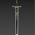 Mythical Enchanted Sword With Golden Runes And Glowing Blade On Flame Background