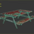 Outdoor Wooden Red Weathered Table With Attached Benches For Patio Seating Area
