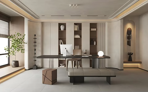 Modern Home Study Living Room Study Open Study Desk Chair Storage Cabinet Wall Cabinet Bookcase Desk Decoration Combination Adult Study Desktop Computer 3d model
