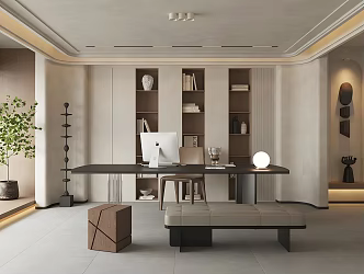 Modern Home Study Living Room Study Open Study Desk Chair Storage Cabinet Wall Cabinet Bookcase Desk Decoration Combination Adult Study Desktop Computer 3d model